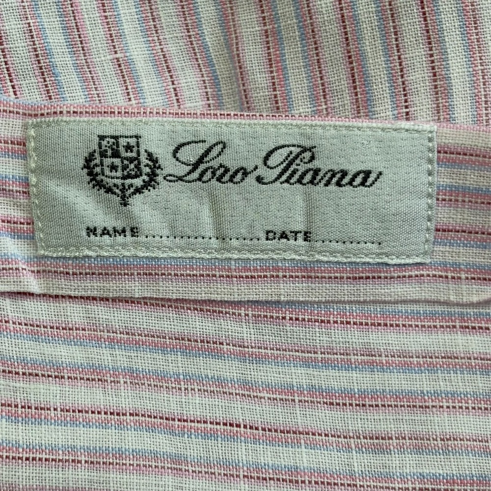 Loro Piana 100% Linen Shirt Mens XL 17 43 Long Sleeve Pink Pastel Striped Italy - Picture 8 of 11